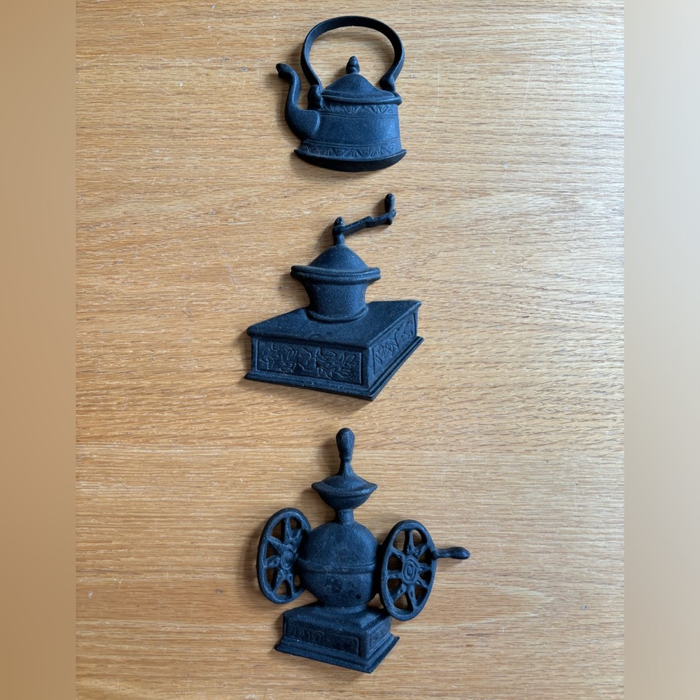 Vintage Black Cast Iron Coffee Theme Miniatures Set
